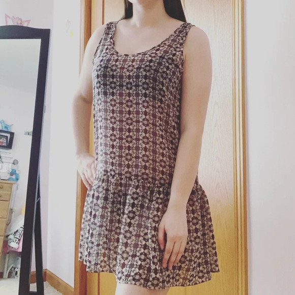 Astr Anthropologie Tan Boho Geometric Print Sheer Mini Slip Dress Medium Women’s - Picture 2 of 10